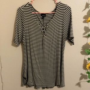 Olive Green and White Stripped Top